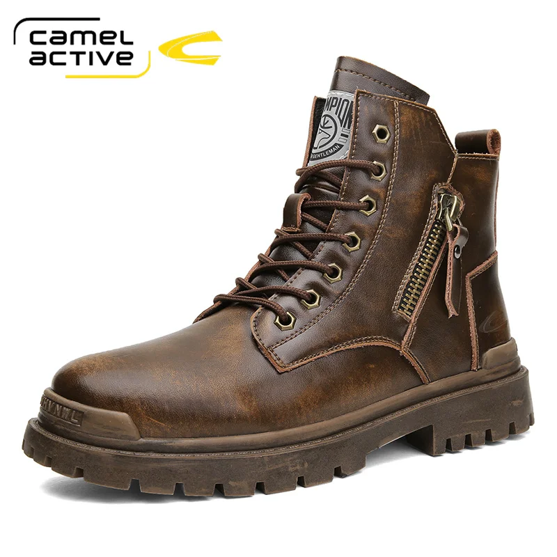 Camel Active Black Men\'s Boots Autumn Winter Shoes Men Platform Ankle Boots Fashion Casual Leather Boots Men Motorcycle Boots