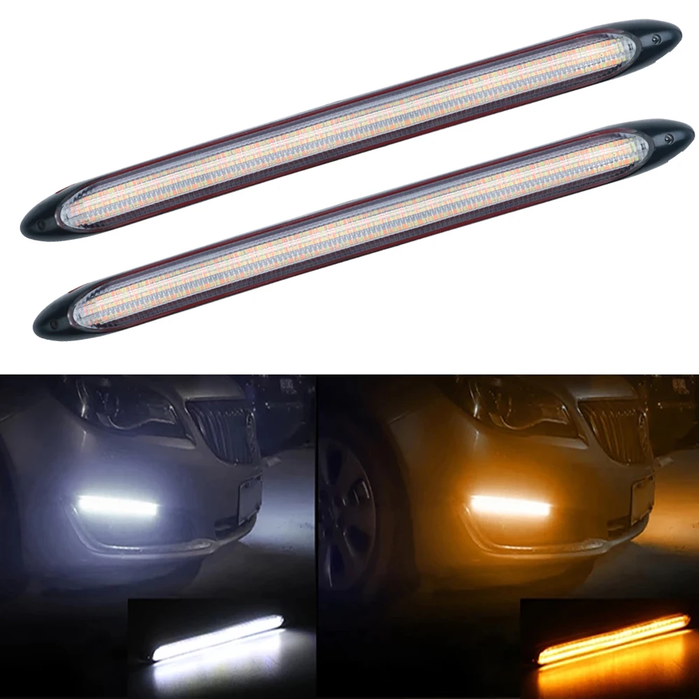 

2Pcs Led Car DRL Daytime Running Lights Waterproof Universal DC 12V Auto Headlight Sequential Turn Signal Yellow Flow Day Light