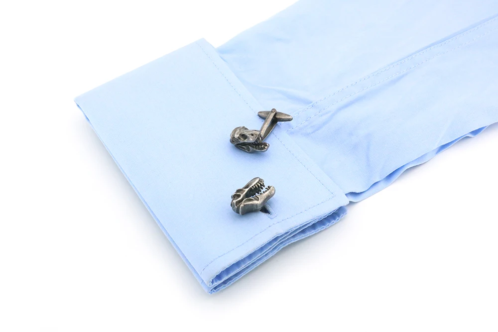 Men\'s Dinosaur Skull Cufflinks Novelty Animal Head Design Vintage Color Brass Cuff Links Wholesale&retail