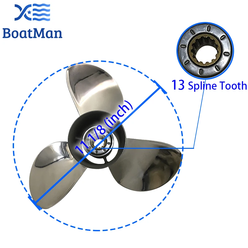 Boat Propeller 11 1/8x14 Stainless Steel For Honda 35HP-60HP Outboard 13 Tooth Accessories Marine Parts RH 59133-ZV5-014AH