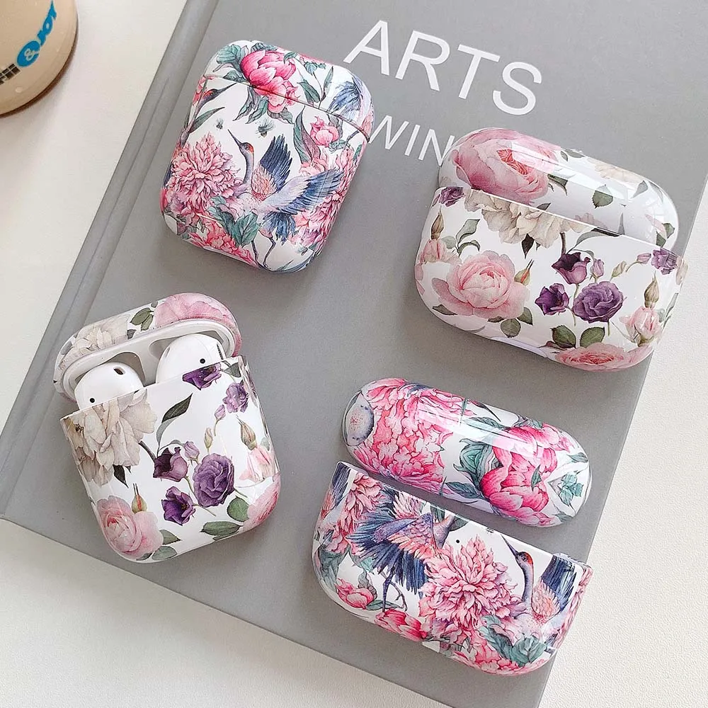 Flowers Earphone Case For AirPods 2 Pro Cases Cute Colorful Vintage Hard PC Smooth Protective Cover for AirPod 2 3 Air Pods Case