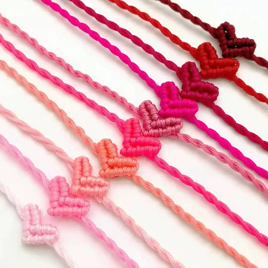 46 Candy Colors Heart Shaped Love Lucky Simple Macrame Handmade Rope Bangle Braided Charm Bracelet Women Men Couple Sister Gift