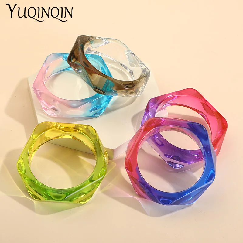 Multicolor Resin Acrylic Fashion Bangles for Women Boho Jewelry Geometric Trendy Femme Hand Bangle Bracelets with Designer Charm