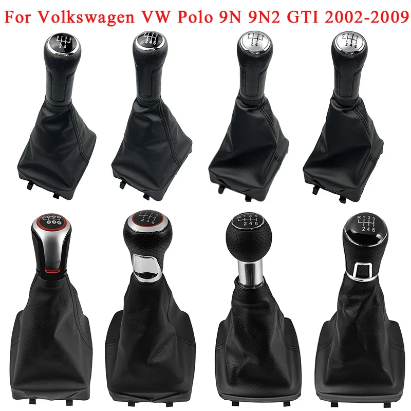 5/6 Speed Car Styling Gear Shift Knob Lever Shifter Gaitor Leather Boot Cover Case For Volkswagen VW Polo 9N 9N2 GTI 2002 - 2009