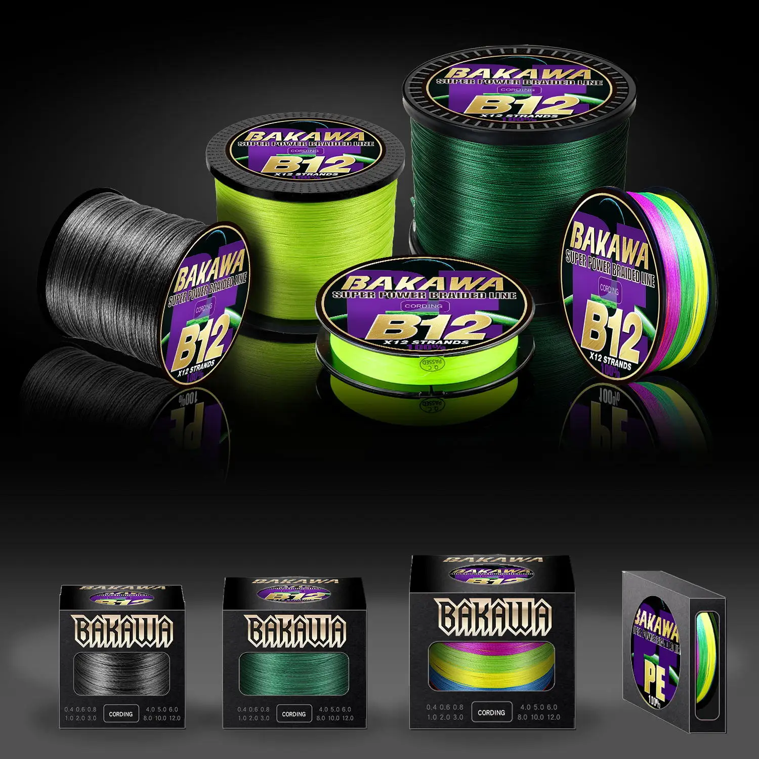 BAKAWA X12 X8 Super Strong 12 Strands 8 Strands Braided Fishing Line 300M 500M Multifilament PE Line Saltwater Fishing Tackle