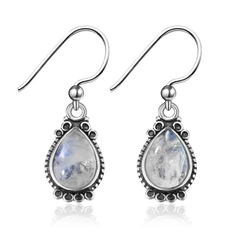 Simple Water Drop Shape 8x11MM Moonstone 925 Silver Dangle Earrings Women Jewelry Gift Dropshipping Wholesale