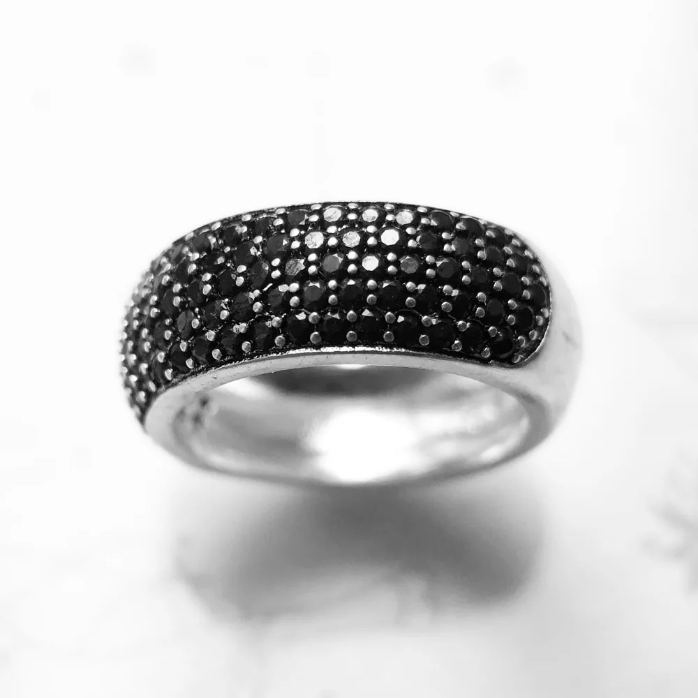 Anillo de banda de pavé negro, joyería fina clásica de estilo europeo para hombres y mujeres, regalo en plata de ley 925