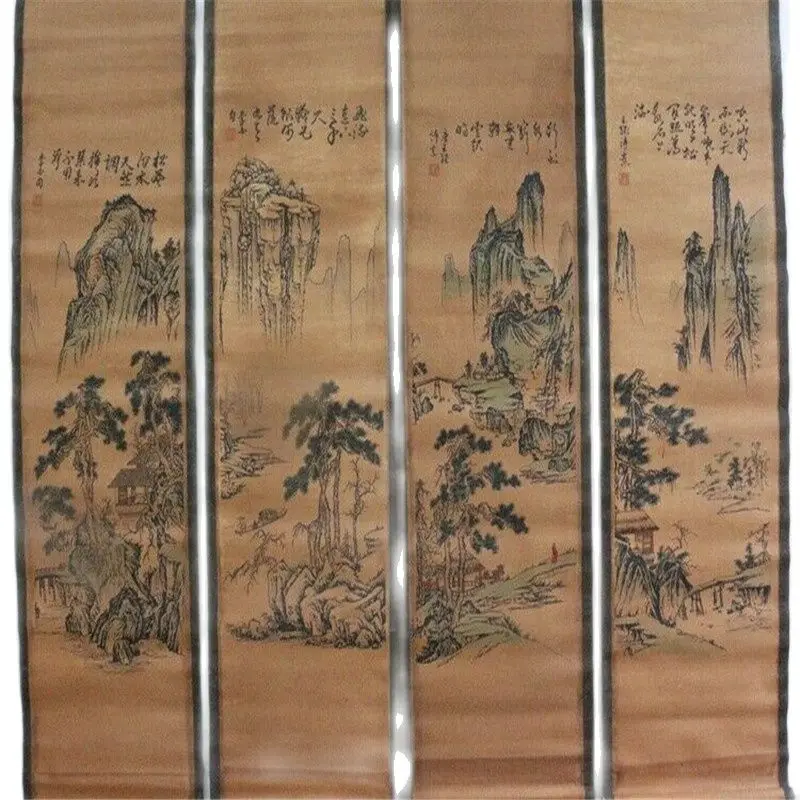 

China Old Scroll Painting Four Screen Paintings Middle Hall Hanging Painting Calligraphy Lanting Preface Wang Xizhi