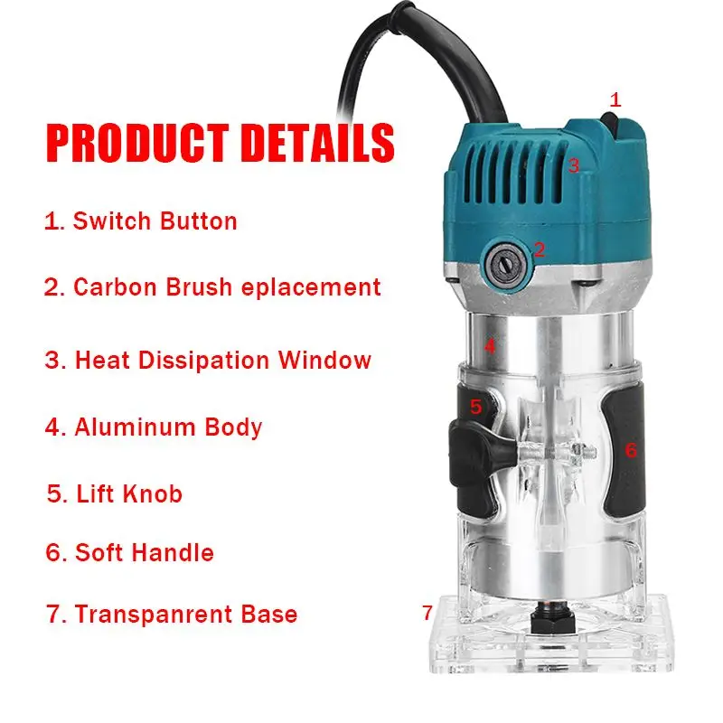 Tondeuse à bois électrique, fraisage, calcul, outils de travail, bois stratifié, palmier, toupie, tondeuse à main électrique, menuisiers de bordure, 4000W, 45000R