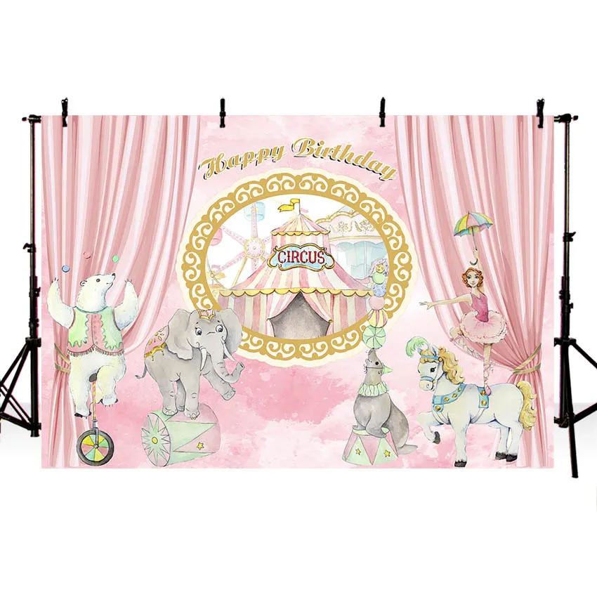 Latar belakang ulang tahun sirkus untuk fotografi tenda merah muda spanduk dekorasi pesta putri perempuan latar belakang untuk Studio foto panggilan foto