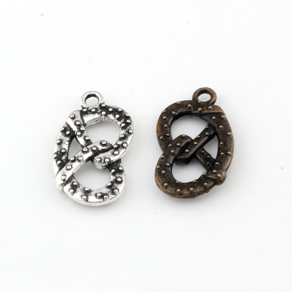 100Pcs Tibetan Silver / Bronze Alloy Philadelphia Soft Pretzel Food Charm Pendants For Jewelry Making Findings 13x23mm