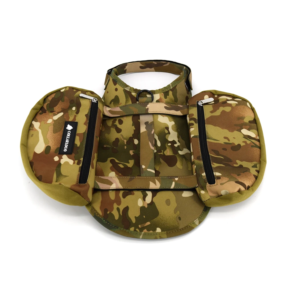 Waterproof Camouflage Oxford Fabric Pet Dog Pack Hound Saddle Bag Backpack For Travel Camping Hiking  2 Capacious Side Pockets