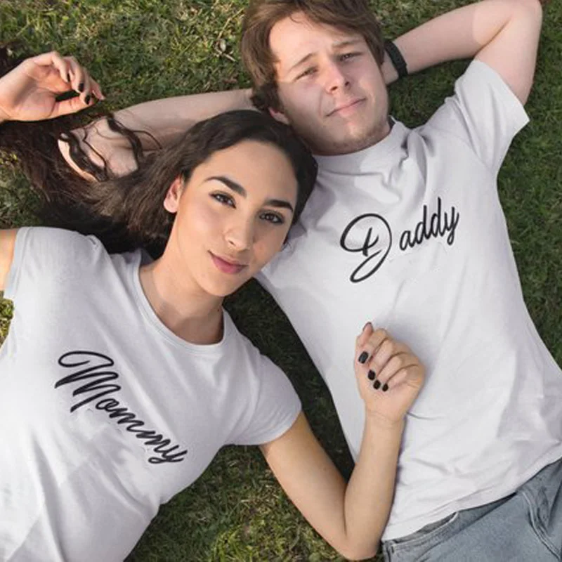 Couple Tshirt Mommy Daddy Pregnancy Announcement Shirt Couples Pregnant T-shirt Soft Cotton Unisex Tee