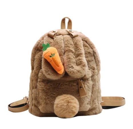 Mini Backpack Cute Faux Fur Rabbit Ear Women Travel Shoulder Bags Fashion Plush Bagpack Rucksack School Bag For Girls