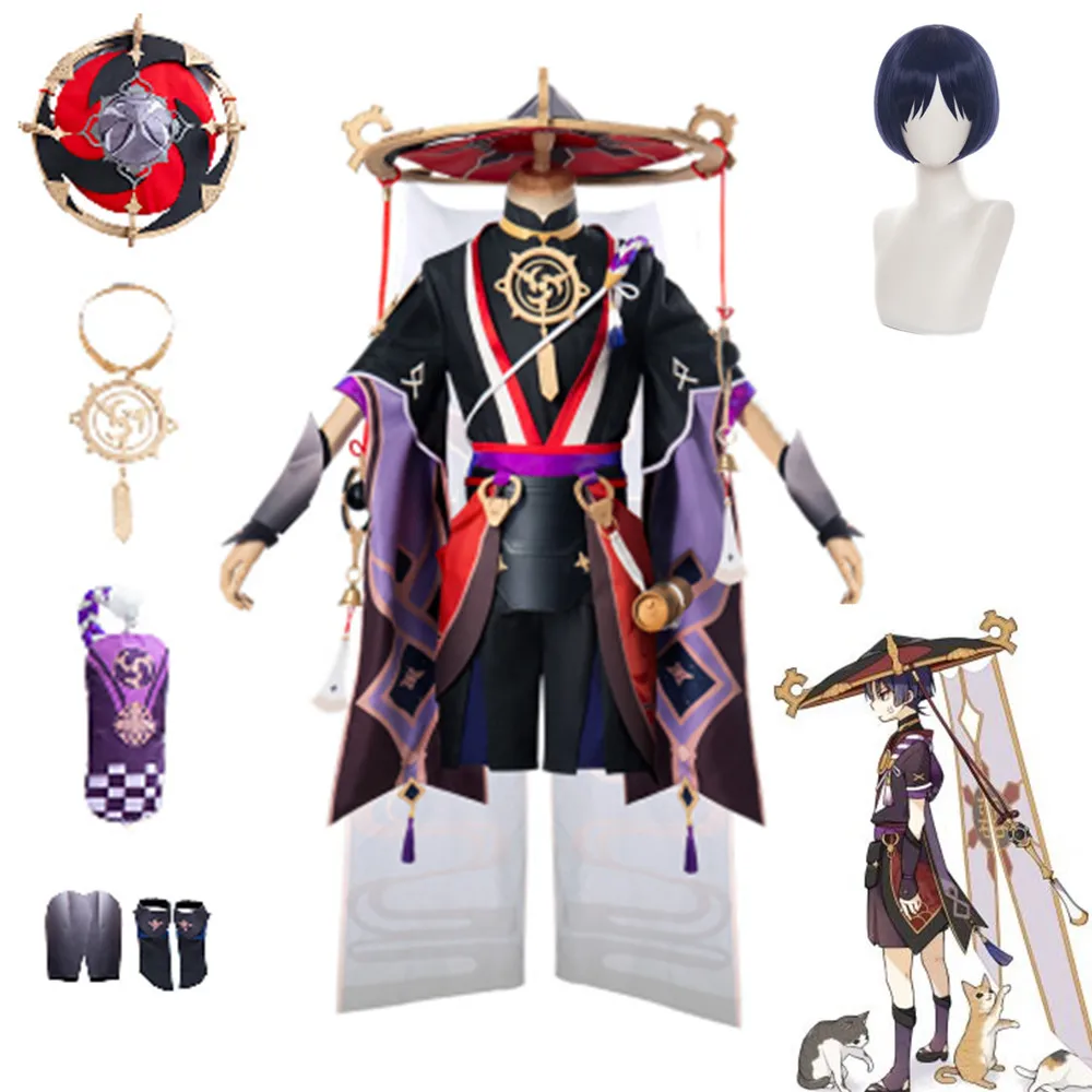 

Genshin Impact Scaramouche Game Gorgeous Uniform Set Wig Hat Costume Halloween Carnival Party For Men Kunikuzushi