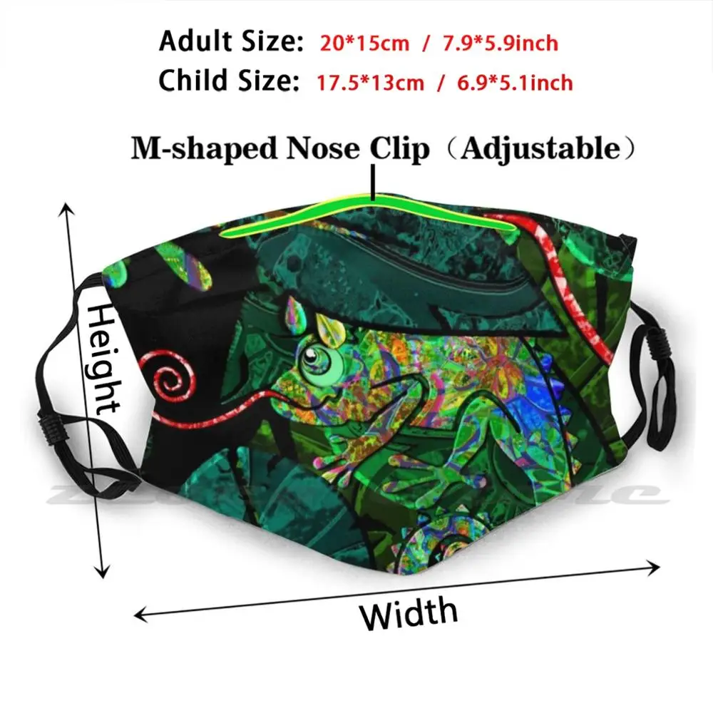 Camaleonti In maschera nascosta panno lavabile filtro fai da te Pm2.5 bambini adulti camaleonte camaleonte Chamaeleonidae lucertola vecchio mondo