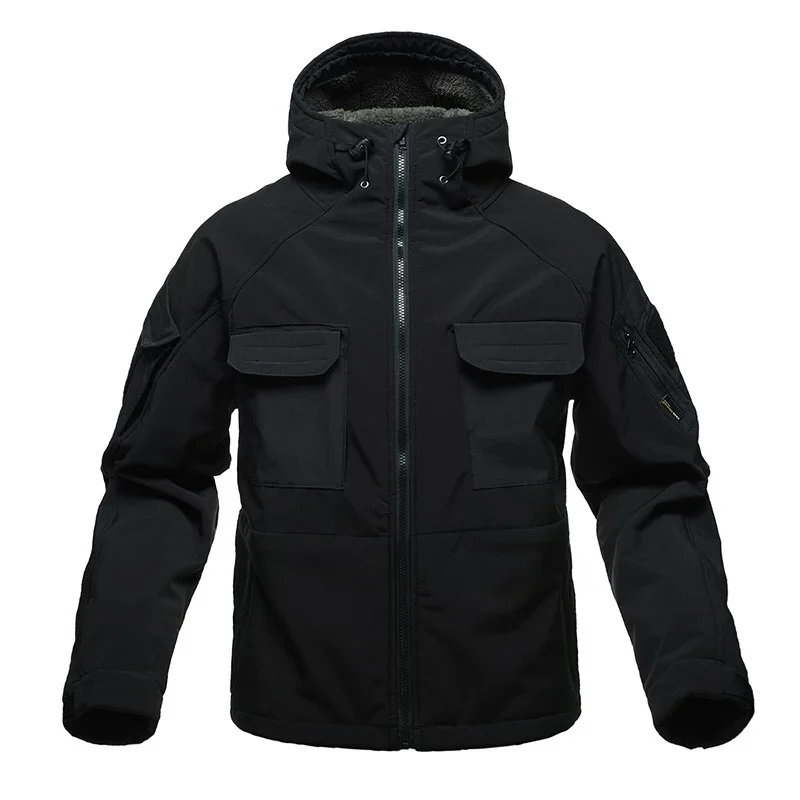 Outdoor Hooded Soft Shell Waterproof and Wear-resistant Men's Autumn and Winter Warm Jacket Tactical Jacket