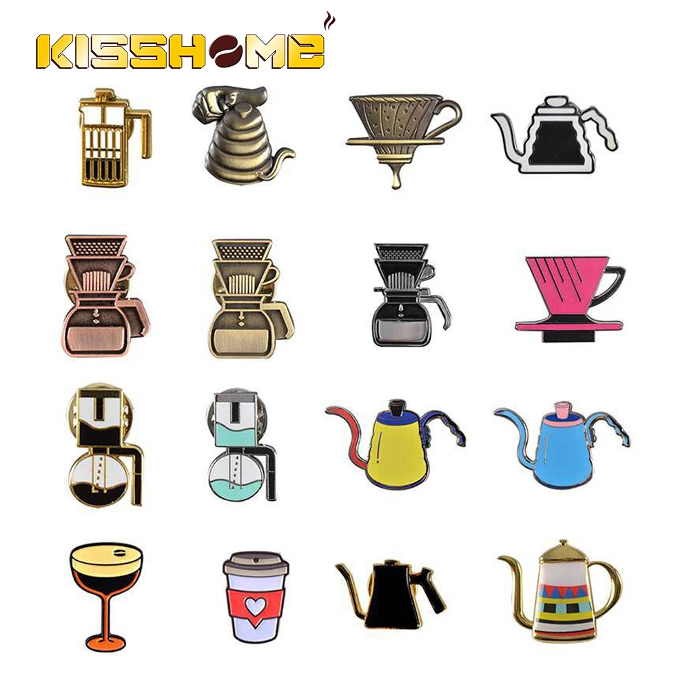 

Creative Cartoon Coffee Syphon Pot Badge Coffee Filter Cup Brooch Pin Cafe Personality Jewelry Barista Friends Gift Wholesale