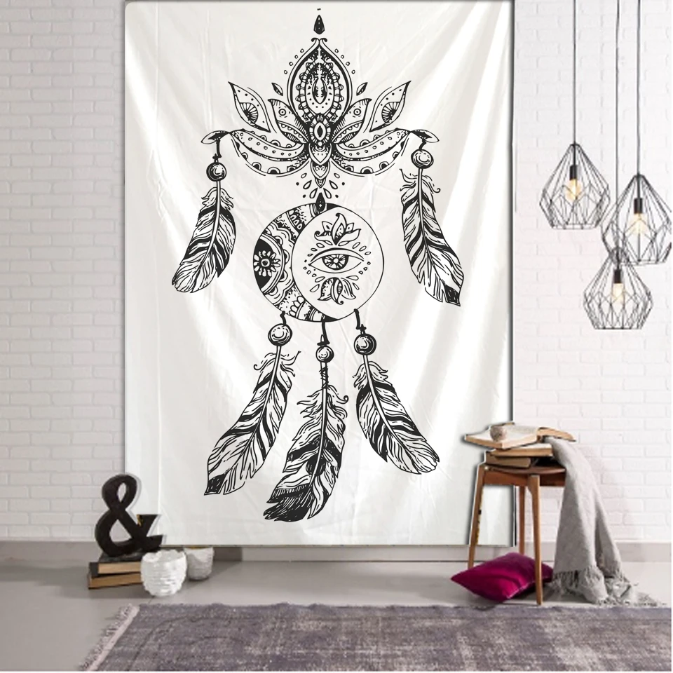 Feather  Wind Chimes Tapestry Mandala Style Wall Hanging Psychedelic Tapestry Wall Hanging Decor for Living Room Bedroom