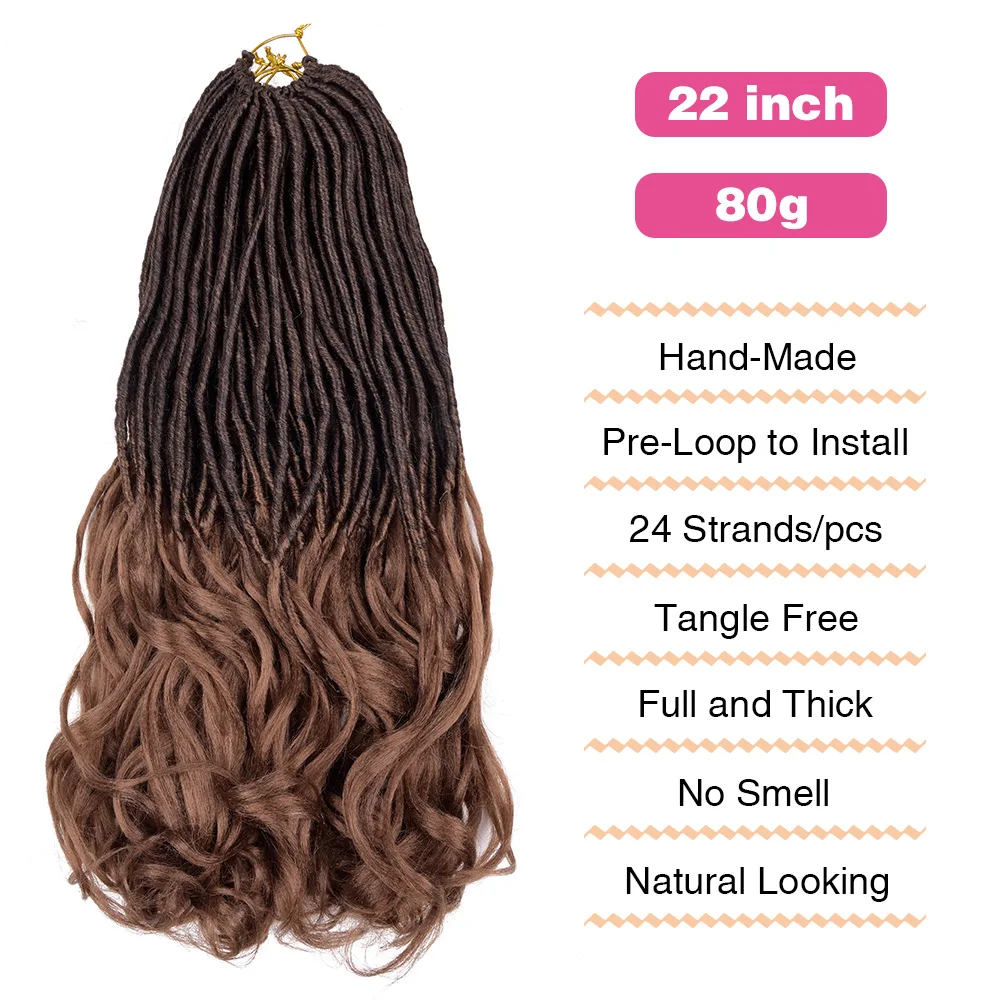 Silike-extensões de cabelo sintético encaracolado para mulheres, Faux Locs, Dreadlocks pré-esticados, Dreads macios, 24 Stands, Pack, 22"