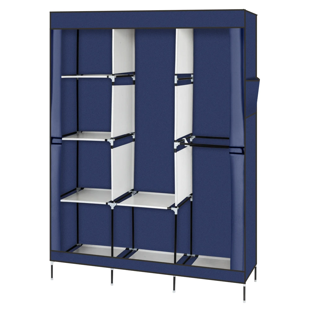 71" Portable Closet Wardrobe Clothes Rack Storage Organizer with Shelf Gray & Navy Blue