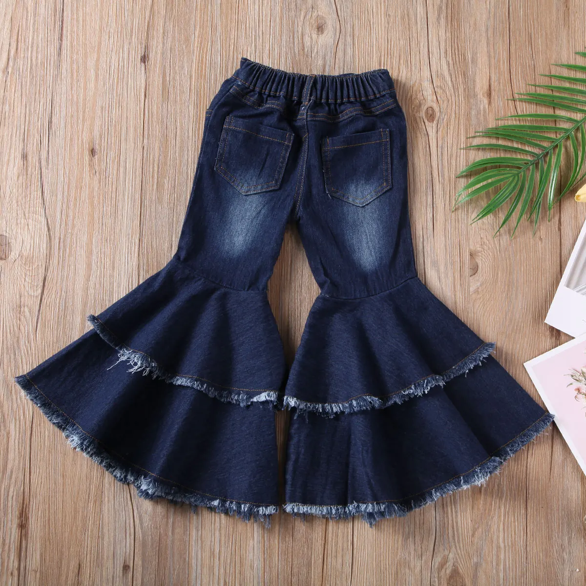 New Fashion Toddler Kid Baby Girls Bell-Bottoms Pant Denim High Waist Wide Leg Jeans Trousers Pants 3-7 Y