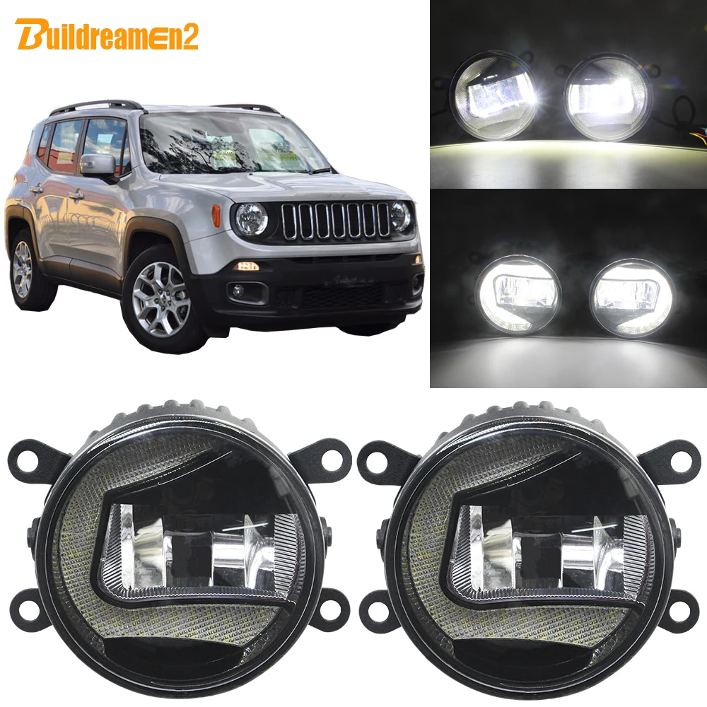 

Buildreamen2 2in1 Function Car LED Projector Fog Lamp + Daytime Running Light DRL White 12V For Jeep Renegade BU 2015-2018