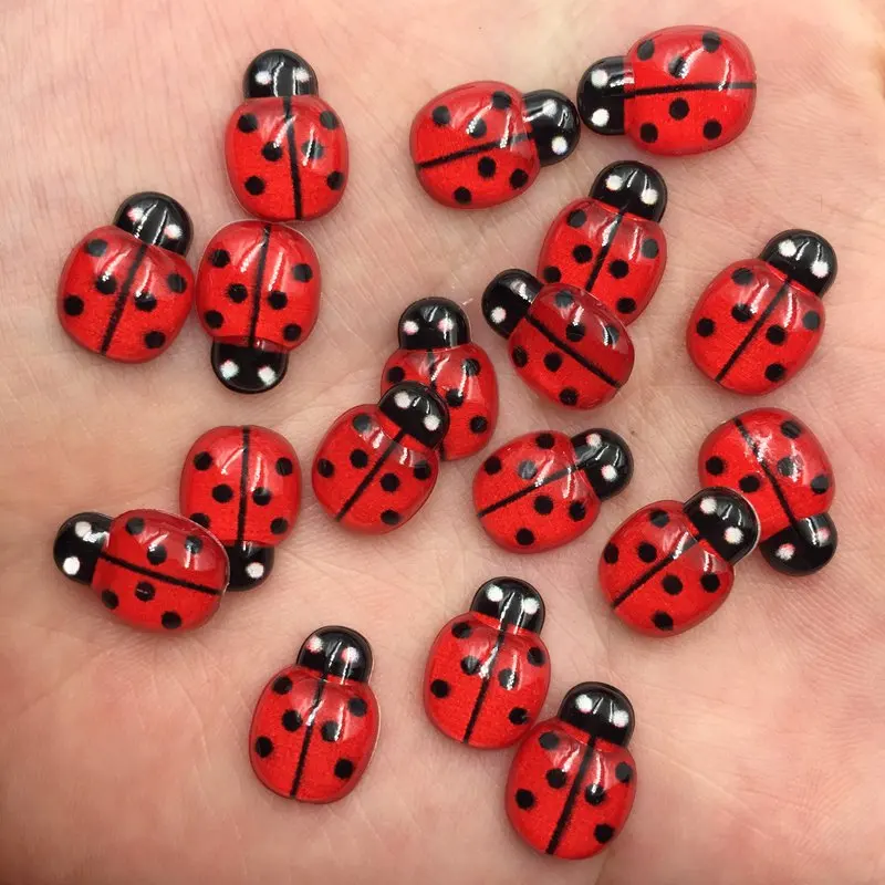 60pcs Resin Cute Colorful Beautiful Red Beetle Flat Back Rhinestone Appliques DIY Wedding Scrapbook Craft F747