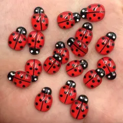 60pcs Resin Cute Colorful Beautiful Red Beetle Flat Back Rhinestone Appliques DIY Wedding Scrapbook Craft F747
