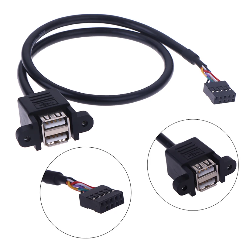 30cm/50cm Motherboard Internal 9pin to Dual Port USB 2.0 A Female Screw Lock Panel Mount Cable Extension Cable Adapter 1pc