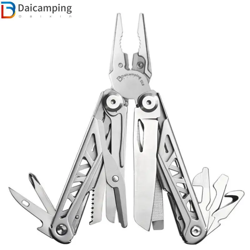 Daicamping-Alicates multiherramienta DL6 EDC Camping HRC78K, juego de herramientas de mano, cortador de Cable, cuchillo plegable multifuncional,