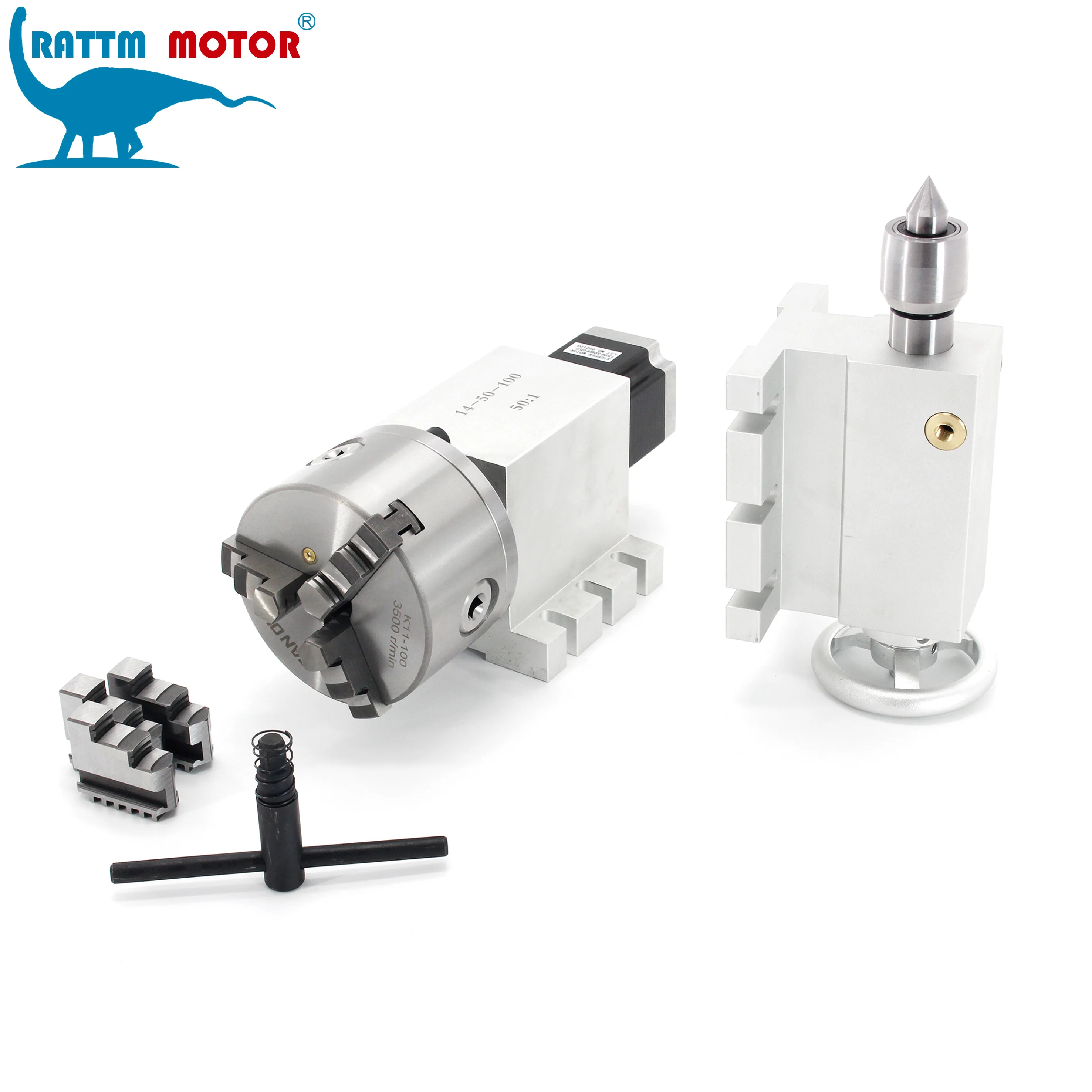 DE ship/free VAT 4th rotary axis Gapless harmonic reducer Gearbox 3 jaw K11-100mm dividing head&Tailstock for CNC ROUTER MACHINE