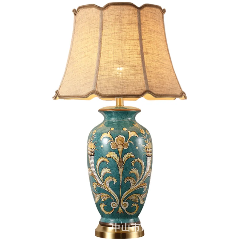 

Large European Classical Blue Ceramic Dimmer Table Lamp Palace Luxurious Artwork Porcelain Wedding Desk Light 2057