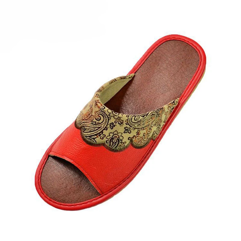 Glglgege Summer Couples Leather Slippers Women House Home Slippers Shoes Pantufas Mules Ladies Genuine Leather Shoes