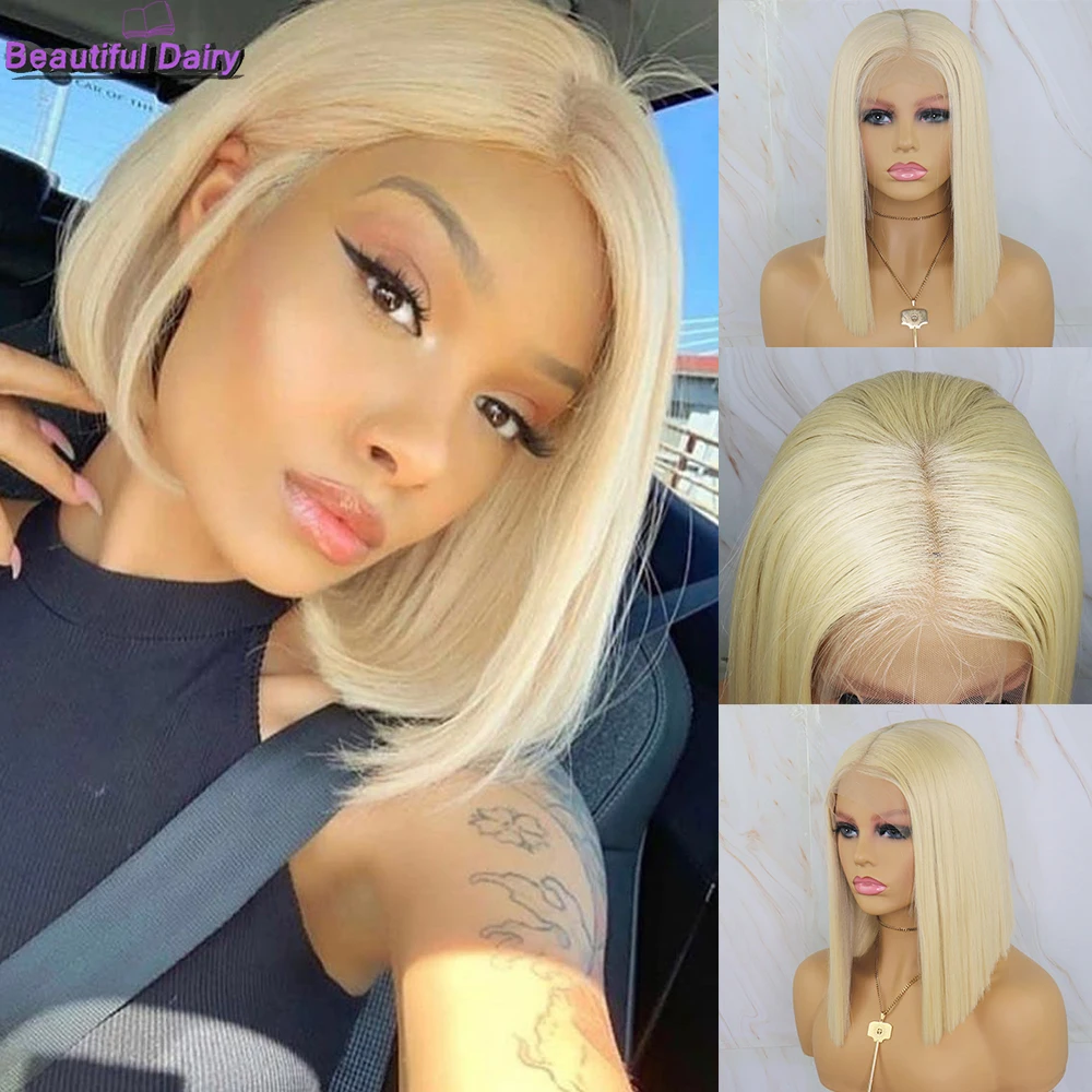 

Beautiful Diary Short Bob Wigs For Women Futura Hair Synthetic Lace Front Wig Heat Resistant Blonde T Part Wig Natural Hairline