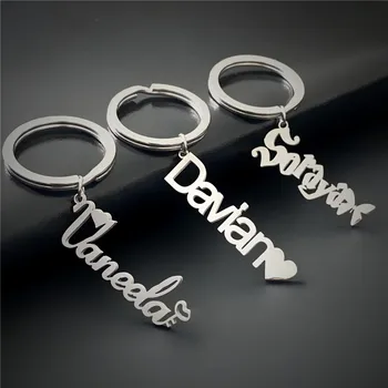 Customized Personalized Name Pendant Keychain Custom lovers' Name Text Key chain Stainless Steel llavero for Women Men Keyring