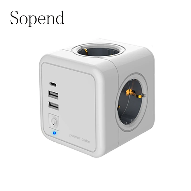 Sopend Power Wall Outlets Power Strip Powercube Smart USB Socket 5V 2.1A 250V Multiprise Wall 4 Outlet Extension Adapter Socket