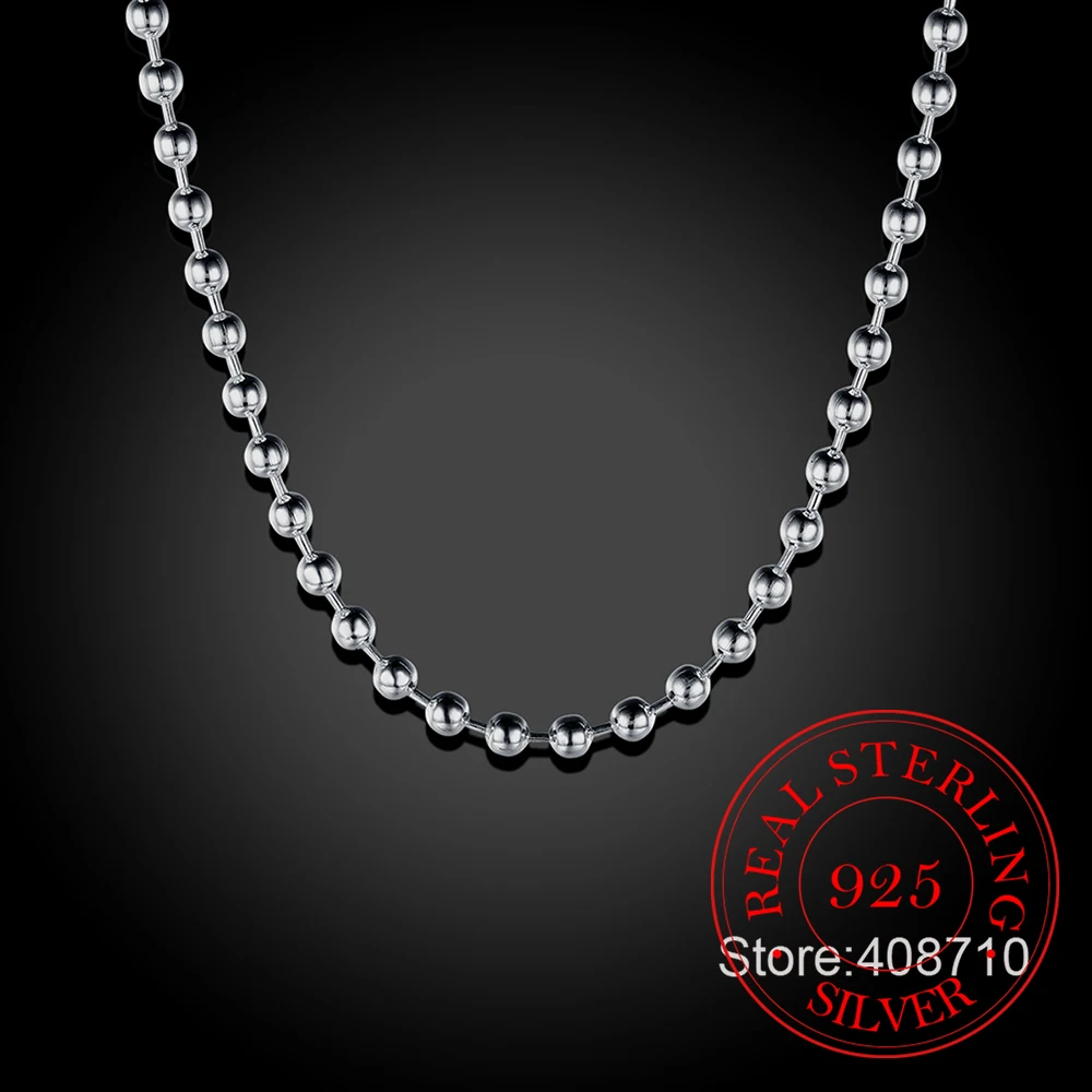 925 Sterling Silver 3mm Smooth Beads Ball Chain Choker Necklace For Women Trendy Wedding Engagement Jewelry collier femme