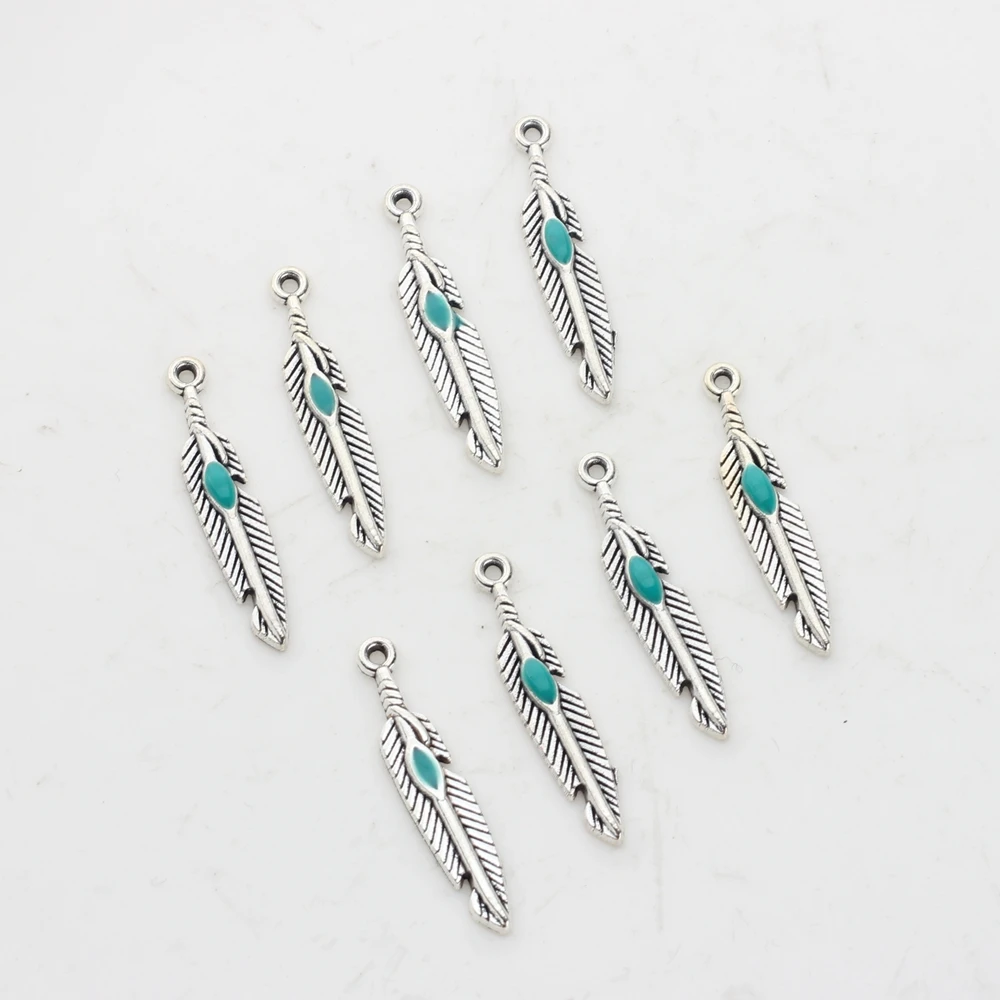 20pcs/lot 27*5MM Retro Zinc Alloy Mini Feather Charms Pendant For DIY Jewelry Necklace Tassel Making Accessories
