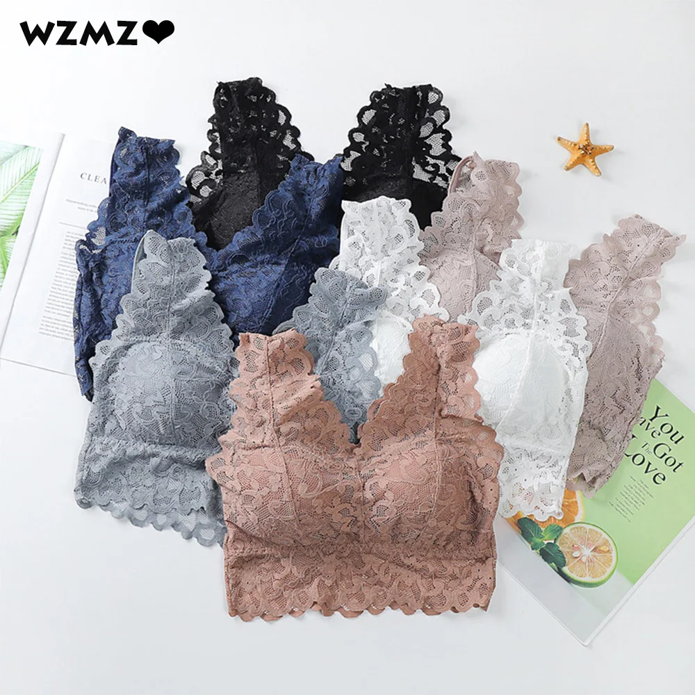 Breathable Female Vest Sexy Lace Bra Beauty Back Women Wire Free Push Up Bralette Underwear Seamless Wireless Gather Brassiere