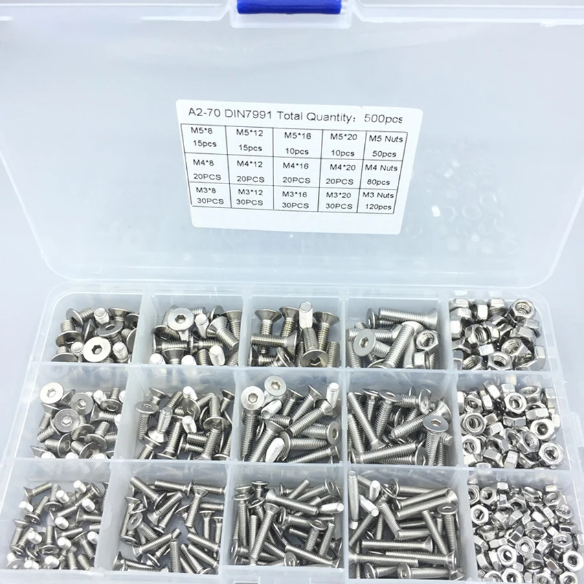 Набор винтов и гаек из нержавеющей стали, 500 шт.