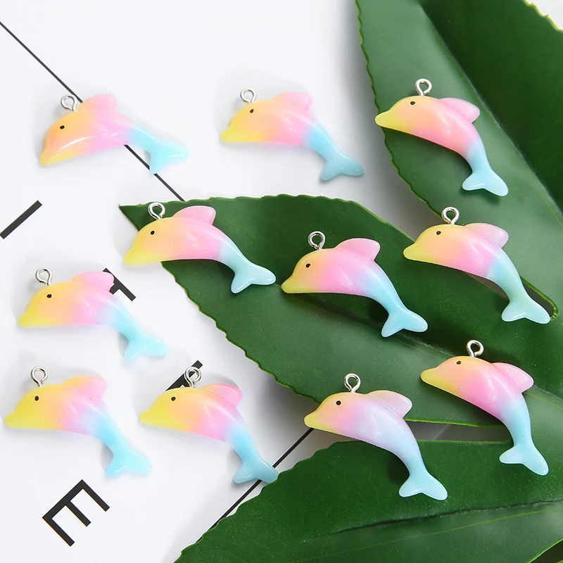 10pcs/pack Cute Charms Lovely Dolphin 33x17mm Resin Charms Pendants For DIY Earring Keychain Necklace Jewelry Accessories