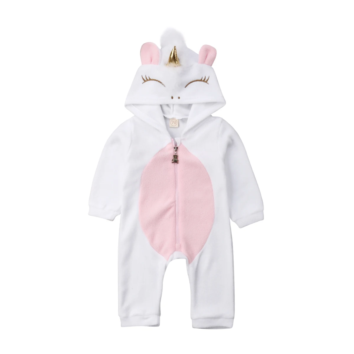 Baby Girl 3D Unicorn Flannel Rompers Fashion girls Cartoon Hooded warm zipper Jumpsuit Newborn Romper Clothes