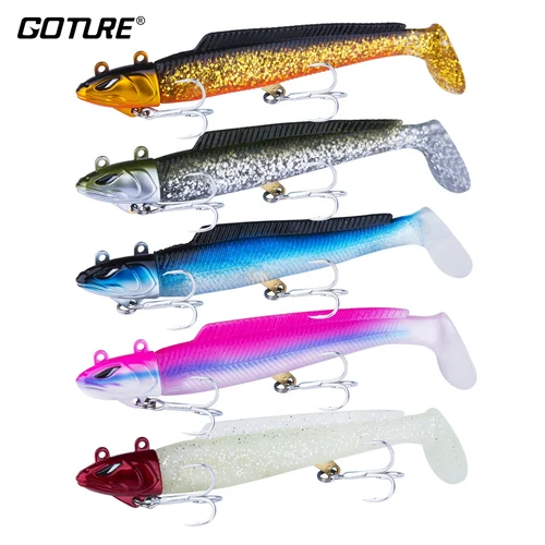 Goture 5 unids/set Jig Head señuelo de pesca suave Wobblers de silicona Swimbait cebo Artificial para pesca de carpa Pike 21g 28g 18g señuelo suave