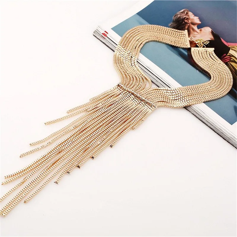 Bohemian Maxi Long Chains Tassel Big Chunky Statement Necklace For Women Vintage Collar Necklace Gold Silver Color Jewelry