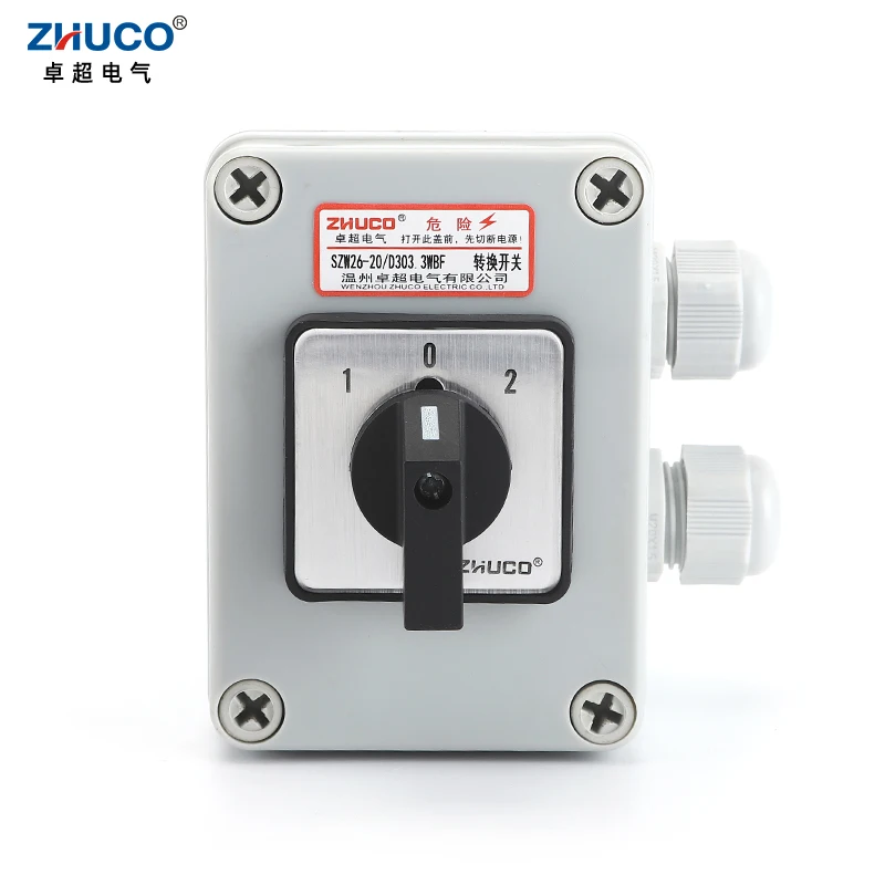 ZHUCO SZW26/LW26-20 D303.3 20A 3 Pole Custom Electric Universal Cam Changeover Switch With Waterproof And Dustproof Sealed Box