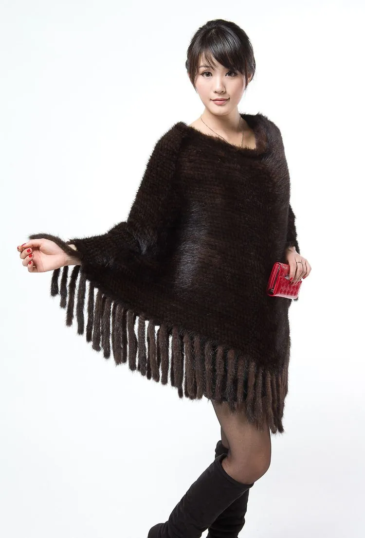 Fashion fur coat Mink knit shawl Women genuine knitting mink coat