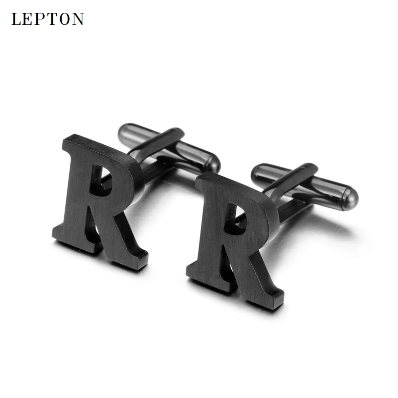 

Lepton Stainless steel Cufflinks for Mens Ion Plating Black Film Metal Letters R Cuff links for Wedding, Business with Gift Box