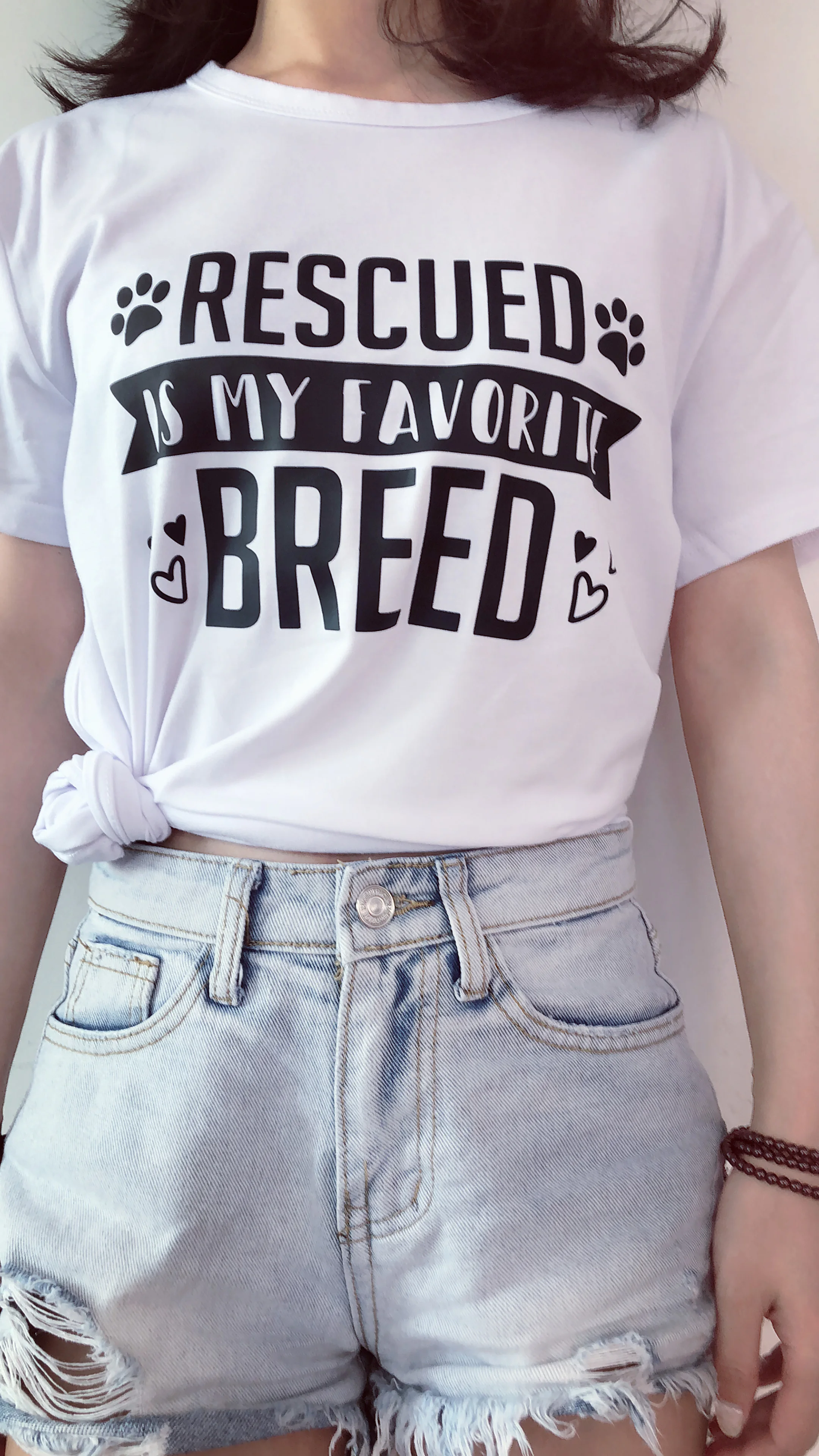 Rescued Is My favorite Breed T-Shirt Dog Mama Dog Lover Tees Funny Slogan Adopt Dont Shop Fur Mama t shirt gift aesthetic tops