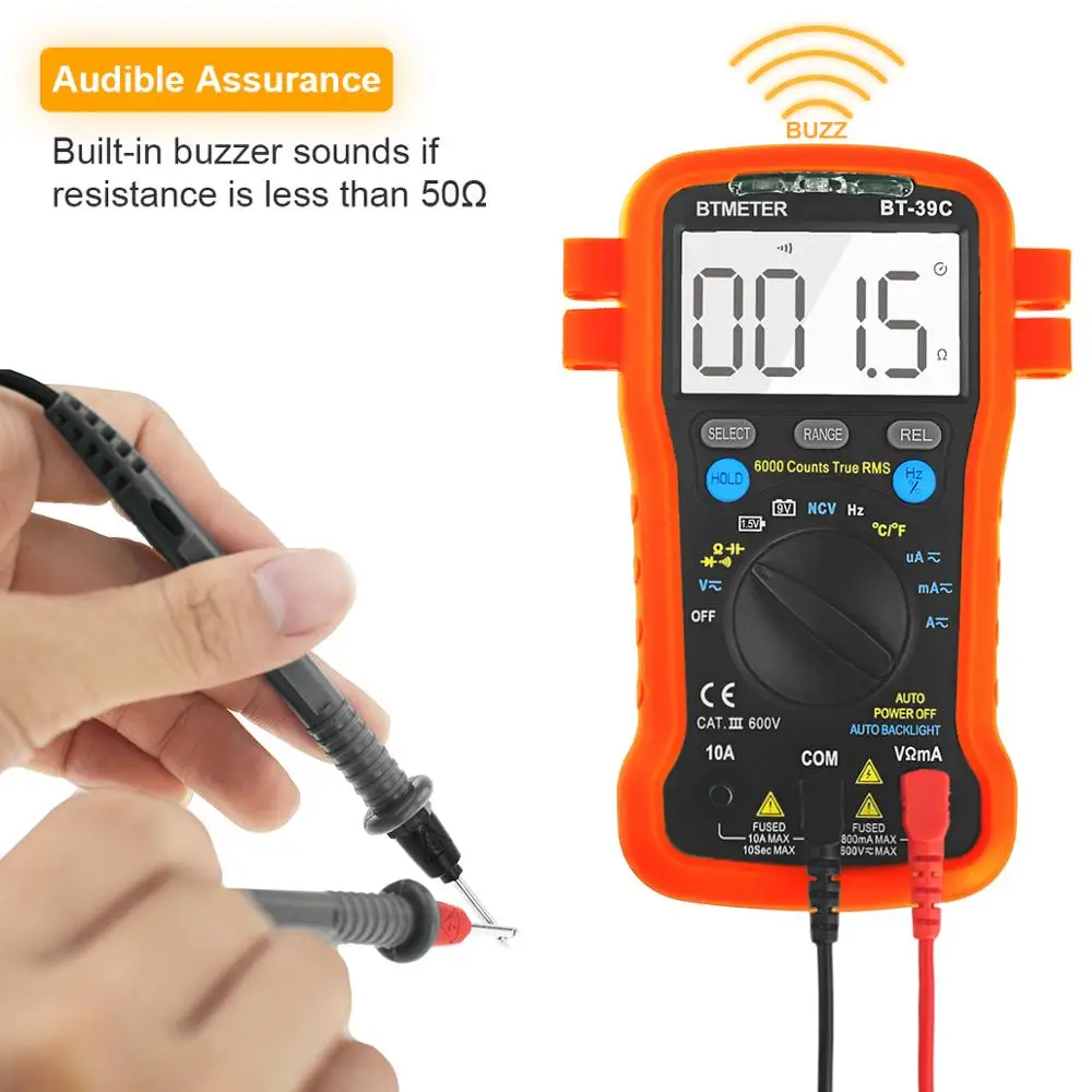 BTMETER True RMS Digital Multimeter Auto Ranging for AC DC Voltage,Current,Resistance,Capacitance with Temp Battery LED Test